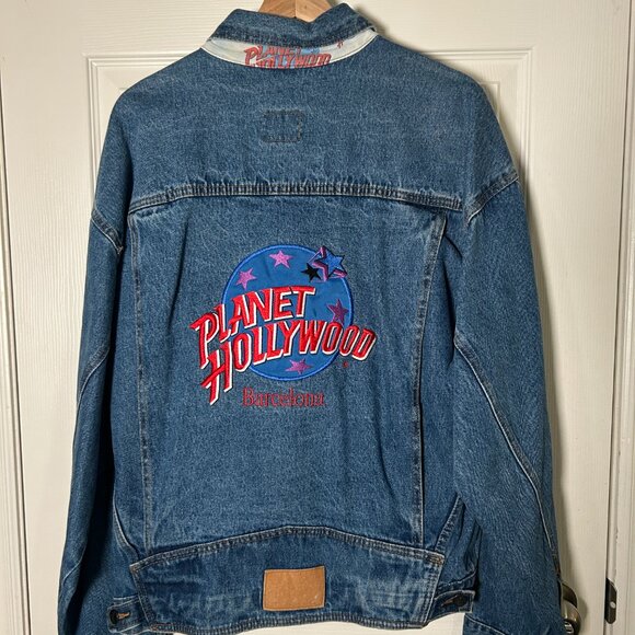 Vintage 90S Planet Hollywood Barcelona Denim Jean Jacket Mens Size Large - Picture 2 of 9